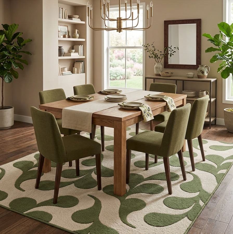 Olive Green Abstract Botanical Area Rug