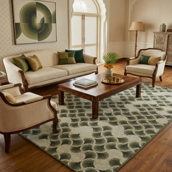 Olive & Sage Scallop Hand Tufted Wool Rug