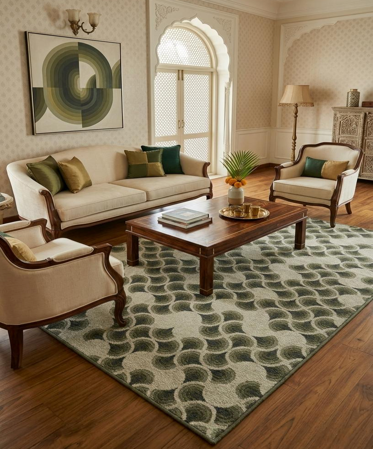Olive & Sage Scallop Hand Tufted Wool Rug