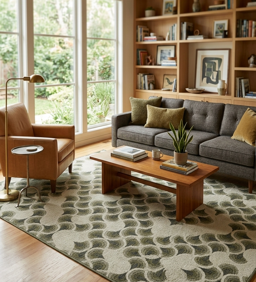Olive & Sage Scallop Hand Tufted Wool Rug