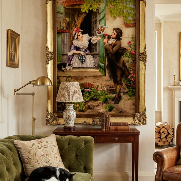 Persian-Style Figurative Rug / Wall Tapestry – Romantic Garden Scene