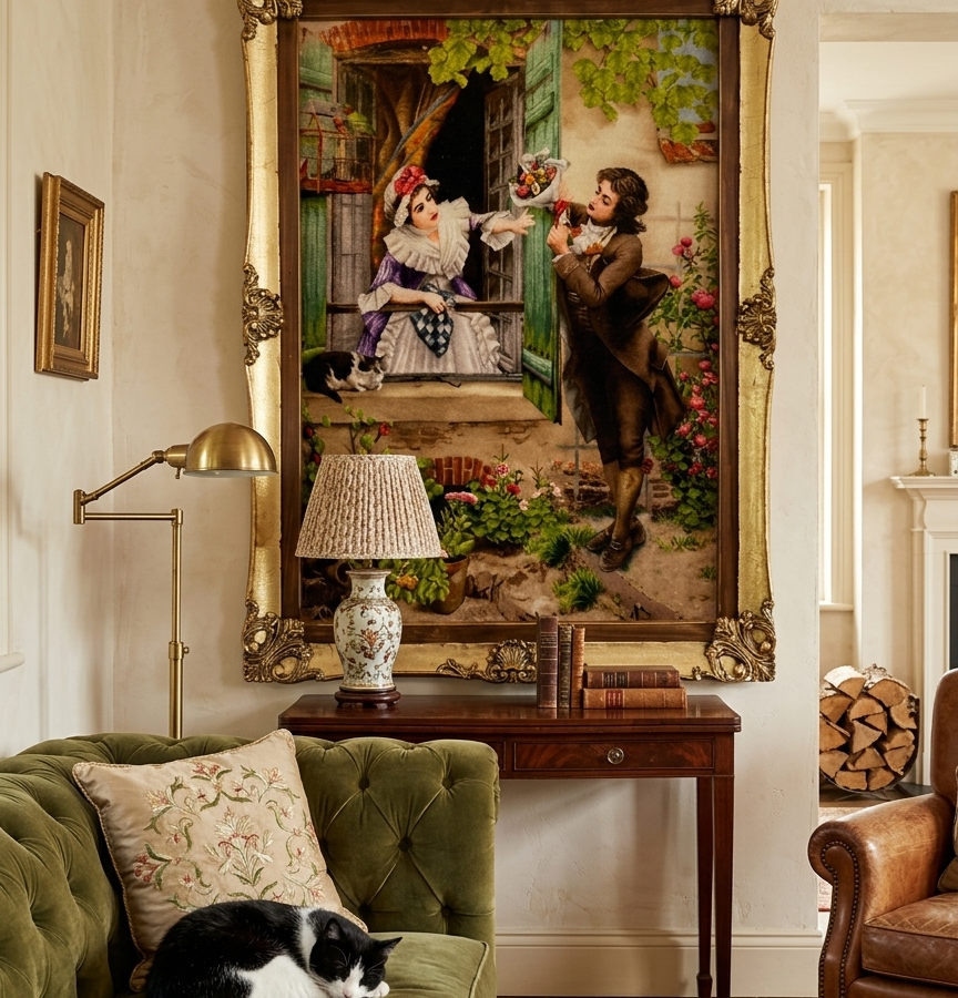 Persian-Style Figurative Rug / Wall Tapestry – Romantic Garden Scene