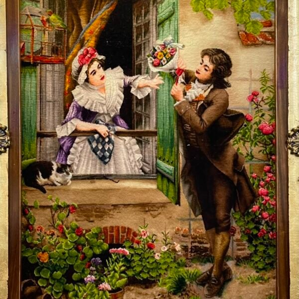Persian-Style Figurative Rug / Wall Tapestry – Romantic Garden Scene