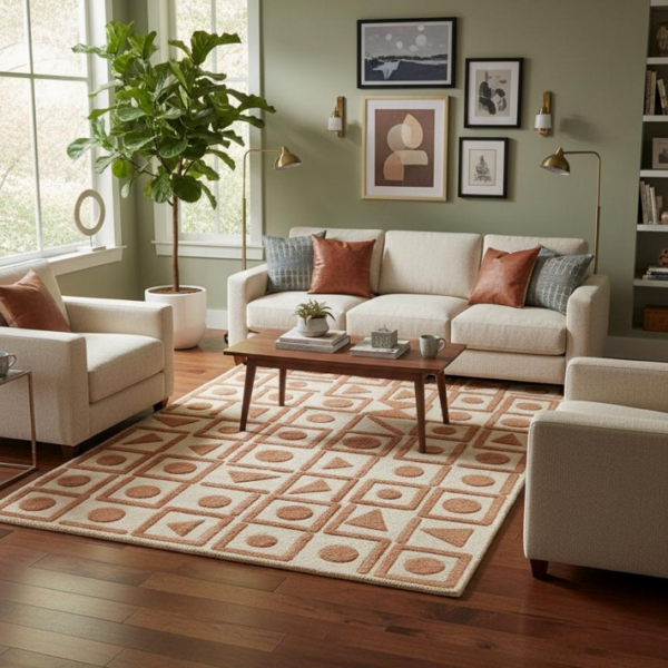 Terra Grid Motif Hand Tufted Wool Rug