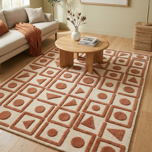 Terra Grid Motif Hand Tufted Wool Rug