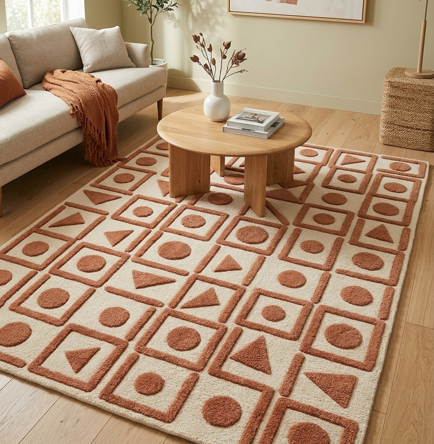 Terra Grid Motif Hand Tufted Wool Rug
