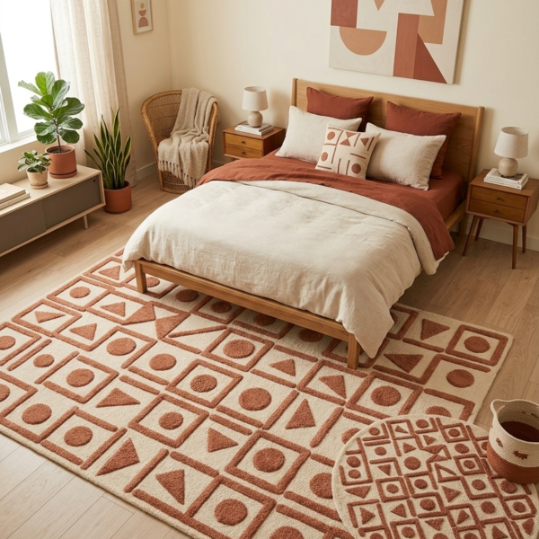 Terra Grid Motif Hand Tufted Wool Rug