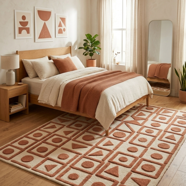 Terra Grid Motif Hand Tufted Wool Rug