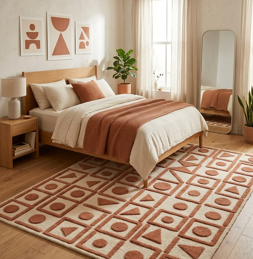 Terra Grid Motif Hand Tufted Wool Rug