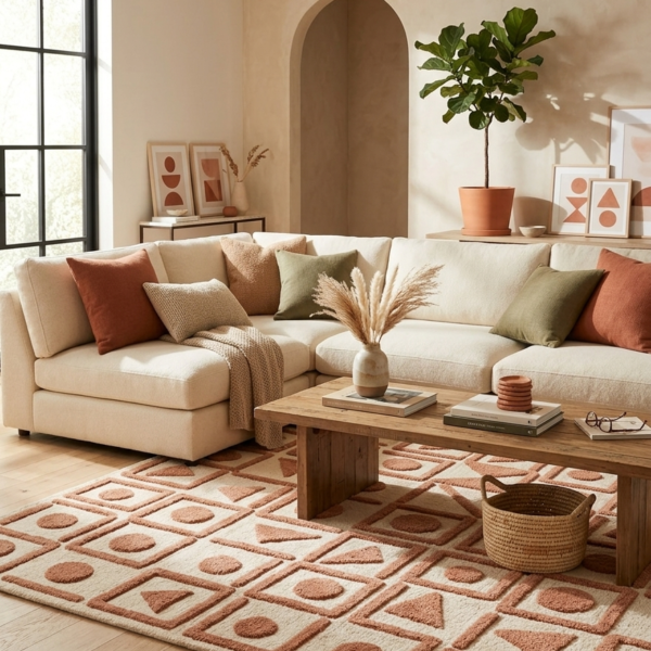 Terra Grid Motif Hand Tufted Wool Rug