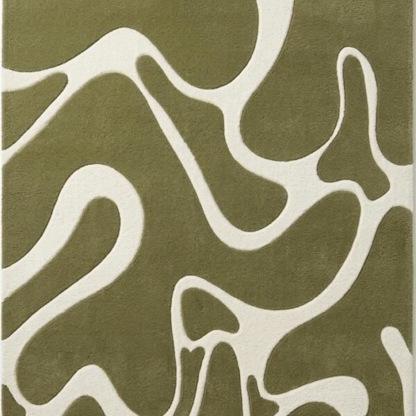Abstract Olive Green & Ivory Organic Pattern Area Rug