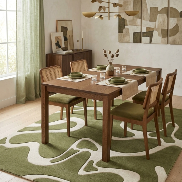 Abstract Olive Green & Ivory Organic Pattern Area Rug