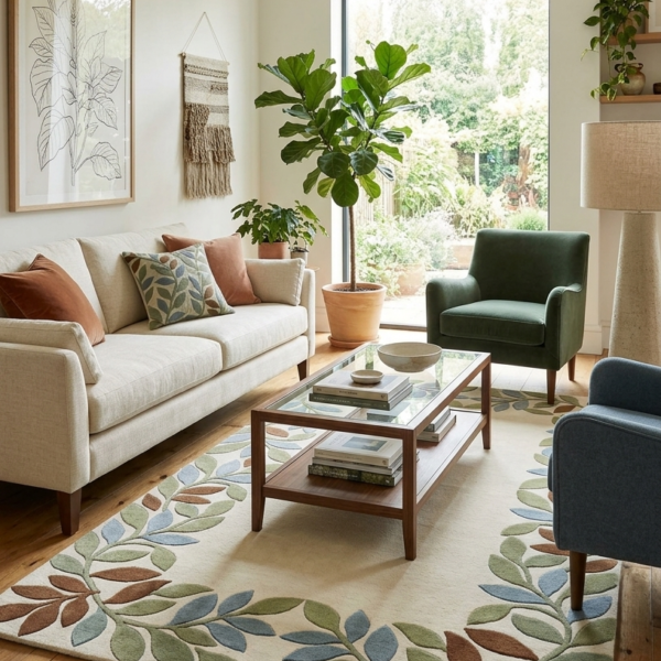Botanical Leaf Border Area Rug