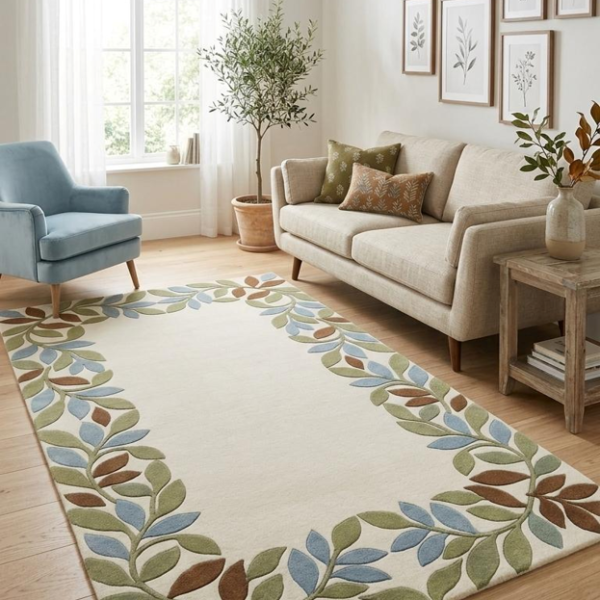 Botanical Leaf Border Area Rug