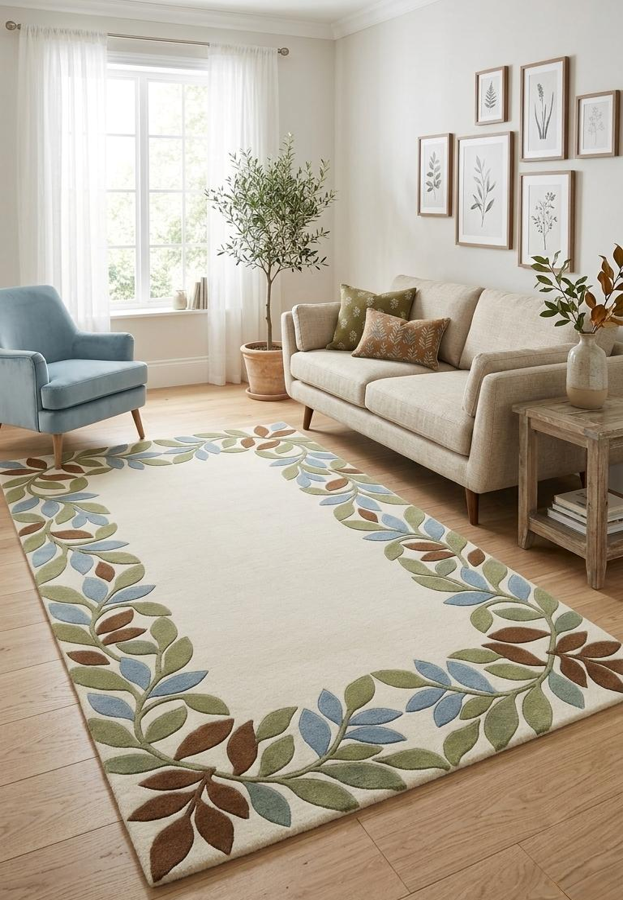 Botanical Leaf Border Area Rug