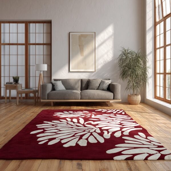 Burgundy & Ivory Floral Area Rug