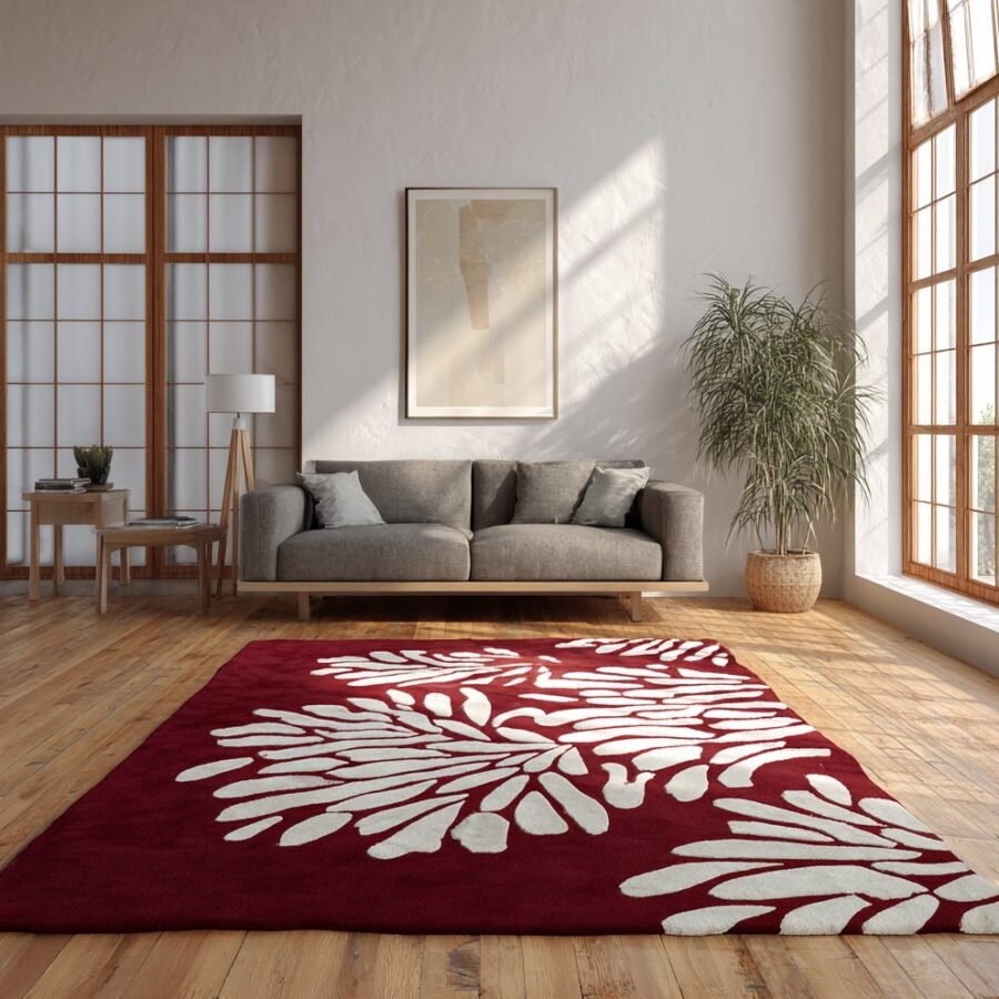 Burgundy & Ivory Floral Area Rug
