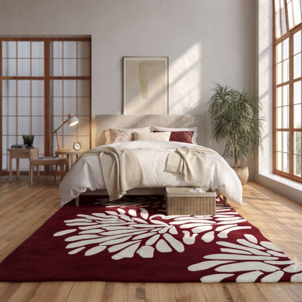 Burgundy & Ivory Floral Area Rug