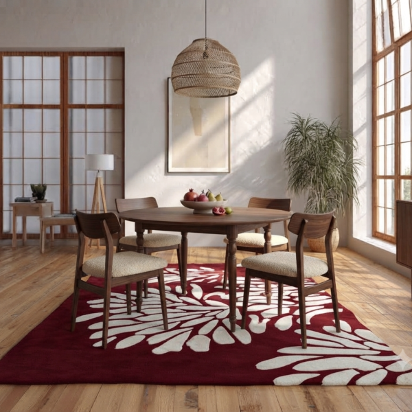 Burgundy & Ivory Floral Area Rug