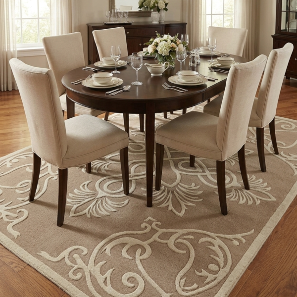 Classic Beige & Ivory Ornamental Medallion Area Rug