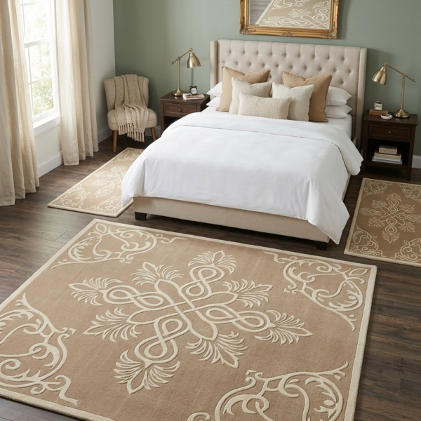 Classic Beige & Ivory Ornamental Medallion Area Rug