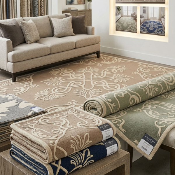 Classic Beige & Ivory Ornamental Medallion Area Rug