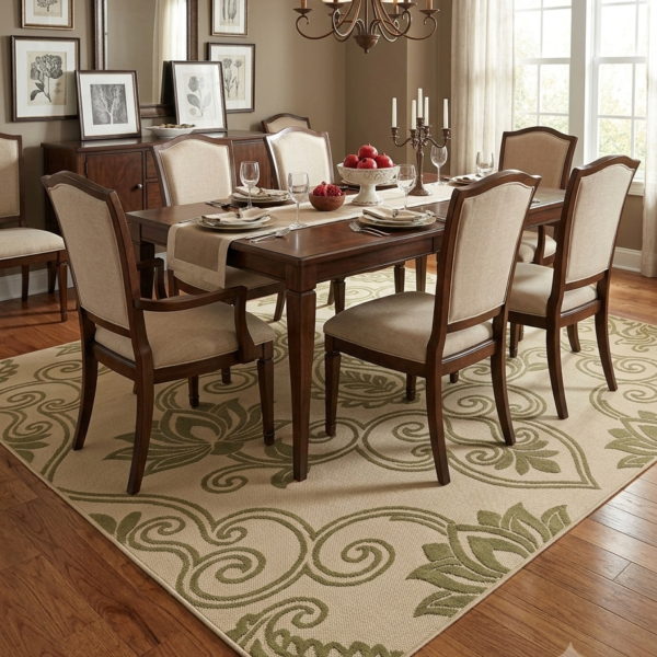 Classic Paisley Floral Printed Area Rug – Beige & Olive Green