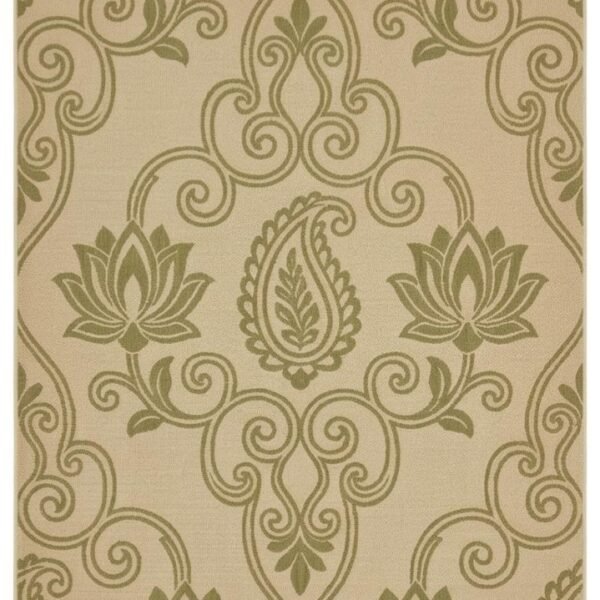 Classic Paisley Floral Printed Area Rug – Beige & Olive Green