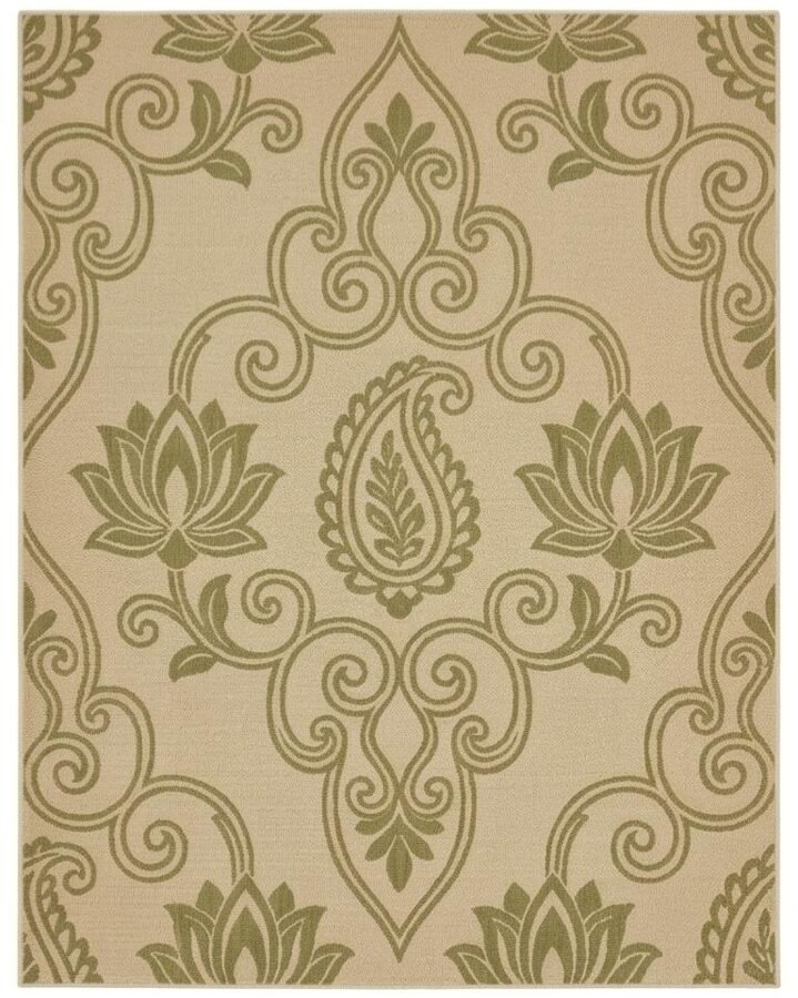 Classic Paisley Floral Printed Area Rug – Beige & Olive Green