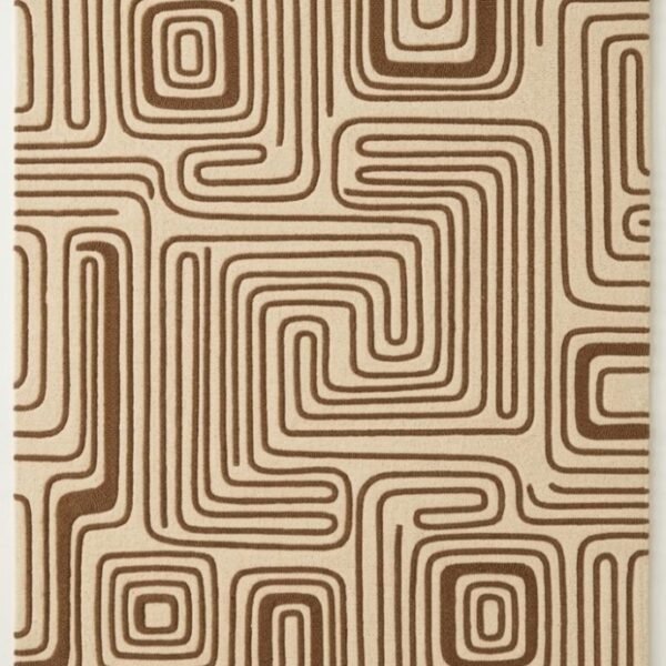 Geometric Maze Line Pattern Area Rug – Beige & Brown