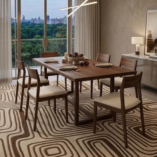 Geometric Maze Line Pattern Area Rug – Beige & Brown