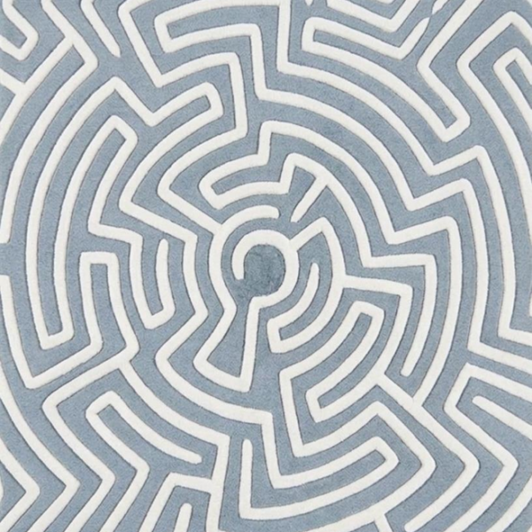 Geometric Maze Pattern Area Rug – Blue & Ivory