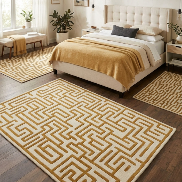 Gold & Ivory Geometric Maze Area Rug