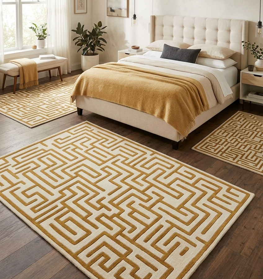 Gold & Ivory Geometric Maze Area Rug