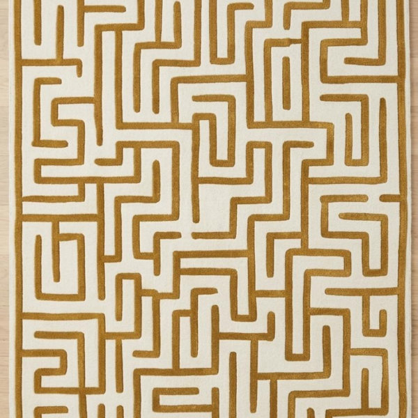 Gold & Ivory Geometric Maze Area Rug