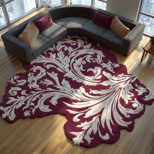 Luxury Burgundy & Cream Floral Area Rug