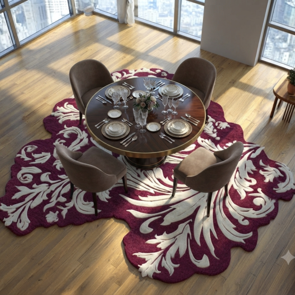 Luxury Burgundy & Cream Floral Area Rug