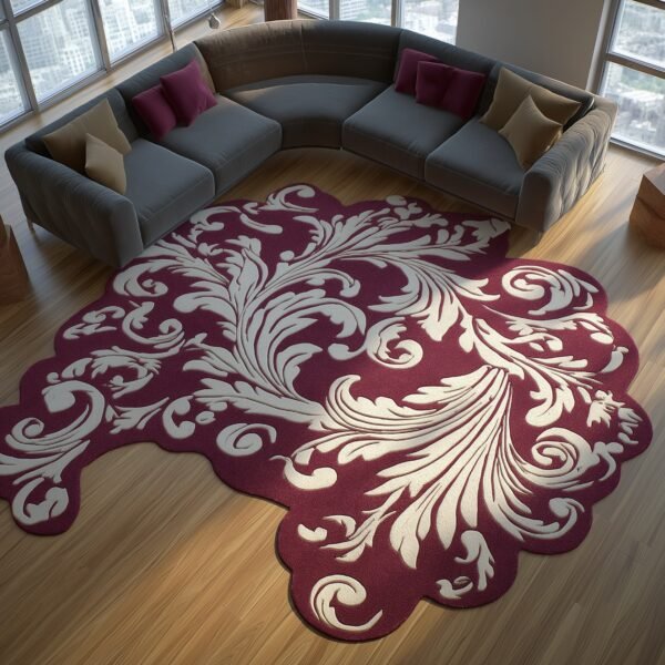 Luxury Burgundy & Cream Floral Area Rug