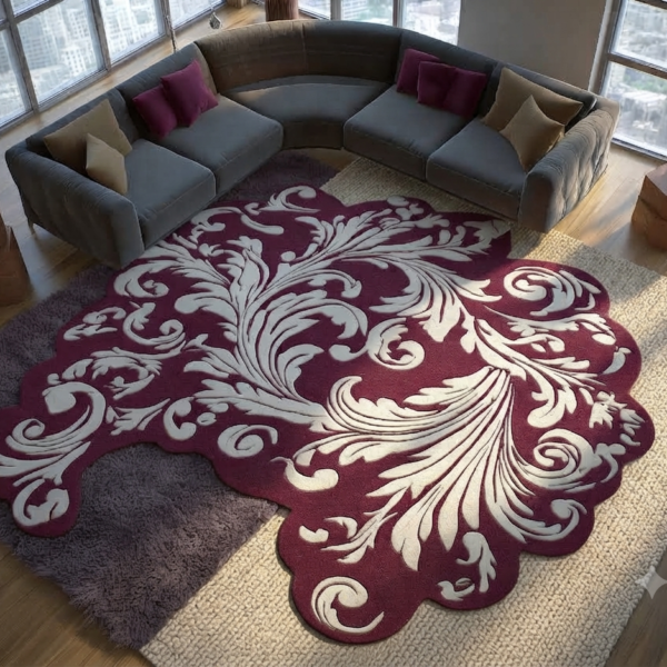 Luxury Burgundy & Cream Floral Area Rug