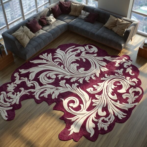 Luxury Burgundy & Cream Floral Area Rug