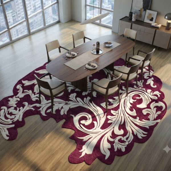 Luxury Burgundy & Cream Floral Area Rug