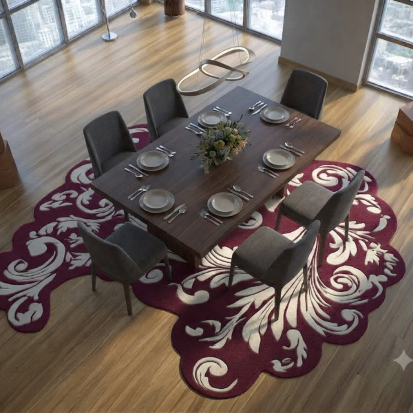 Luxury Burgundy & Cream Floral Area Rug