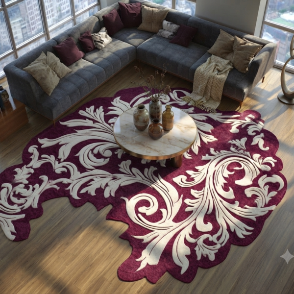Luxury Burgundy & Cream Floral Area Rug