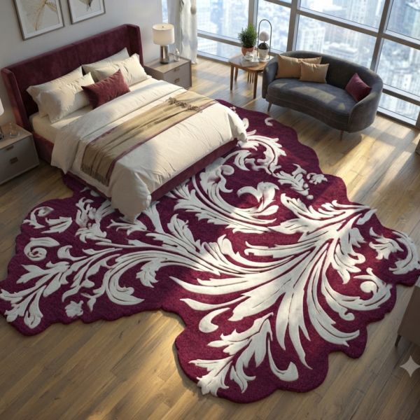 Luxury Burgundy & Cream Floral Area Rug