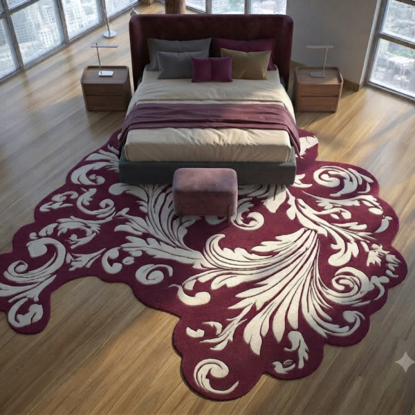 Luxury Burgundy & Cream Floral Area Rug