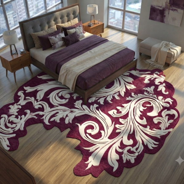 Luxury Burgundy & Cream Floral Area Rug