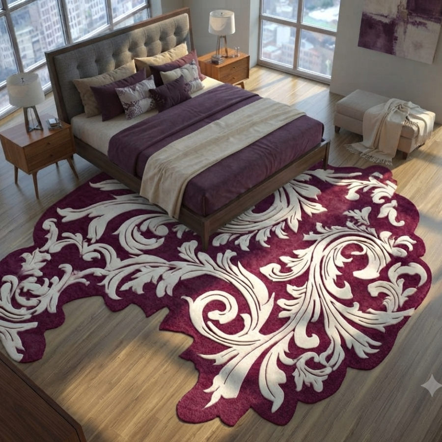 Luxury Burgundy & Cream Floral Area Rug