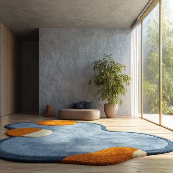 Modern Abstract Blue & Orange Organic Area Rug