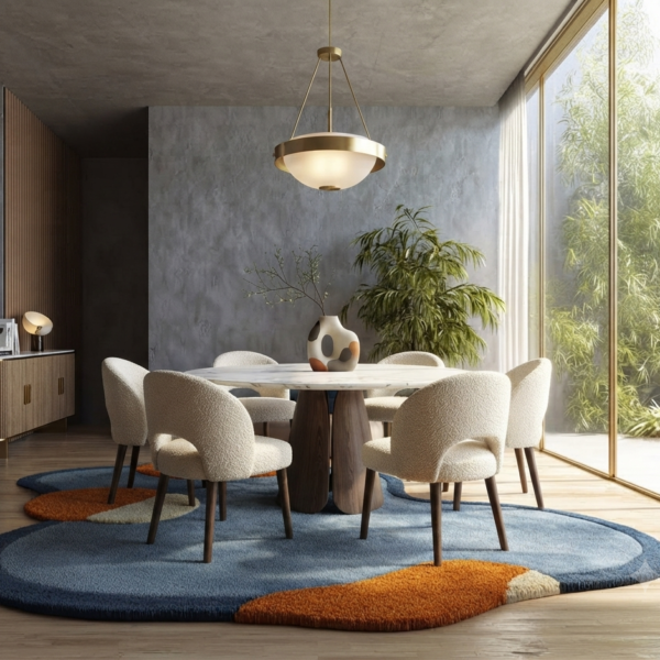 Modern Abstract Blue & Orange Organic Area Rug