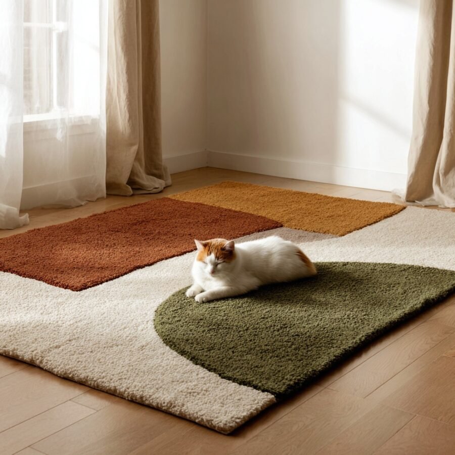 Modern Abstract Color Block Shag Area Rug